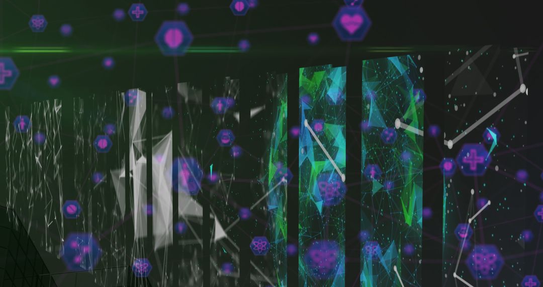 Abstract Digital Interface with Medical Icons and Shapes