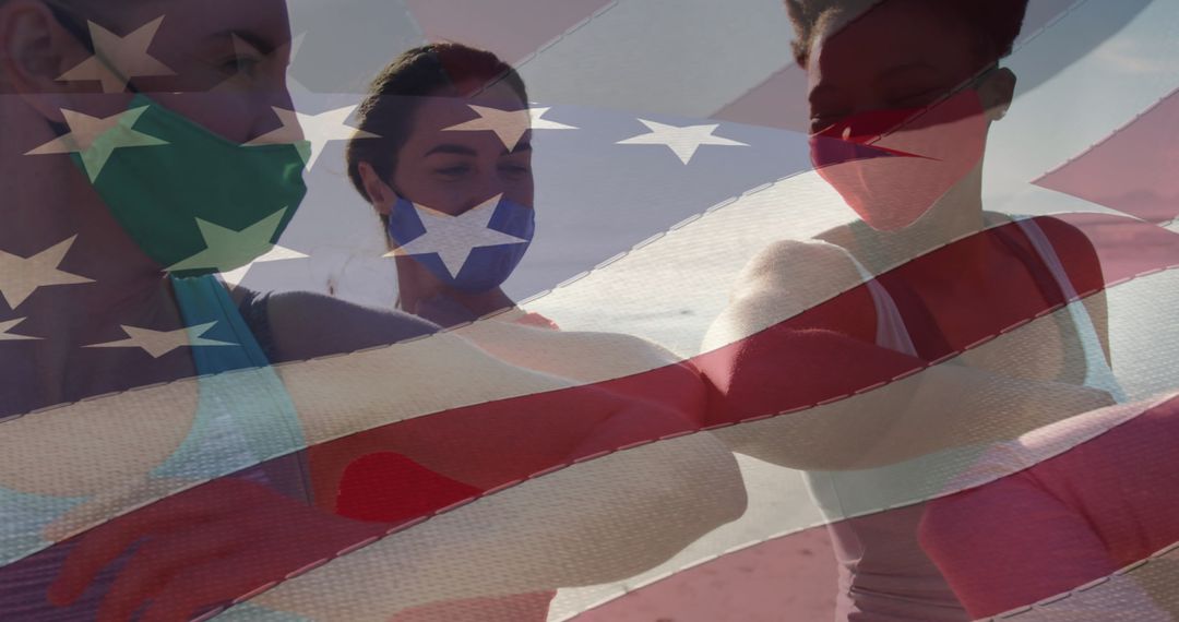 Multicultural Unity with USA Flag Overlay