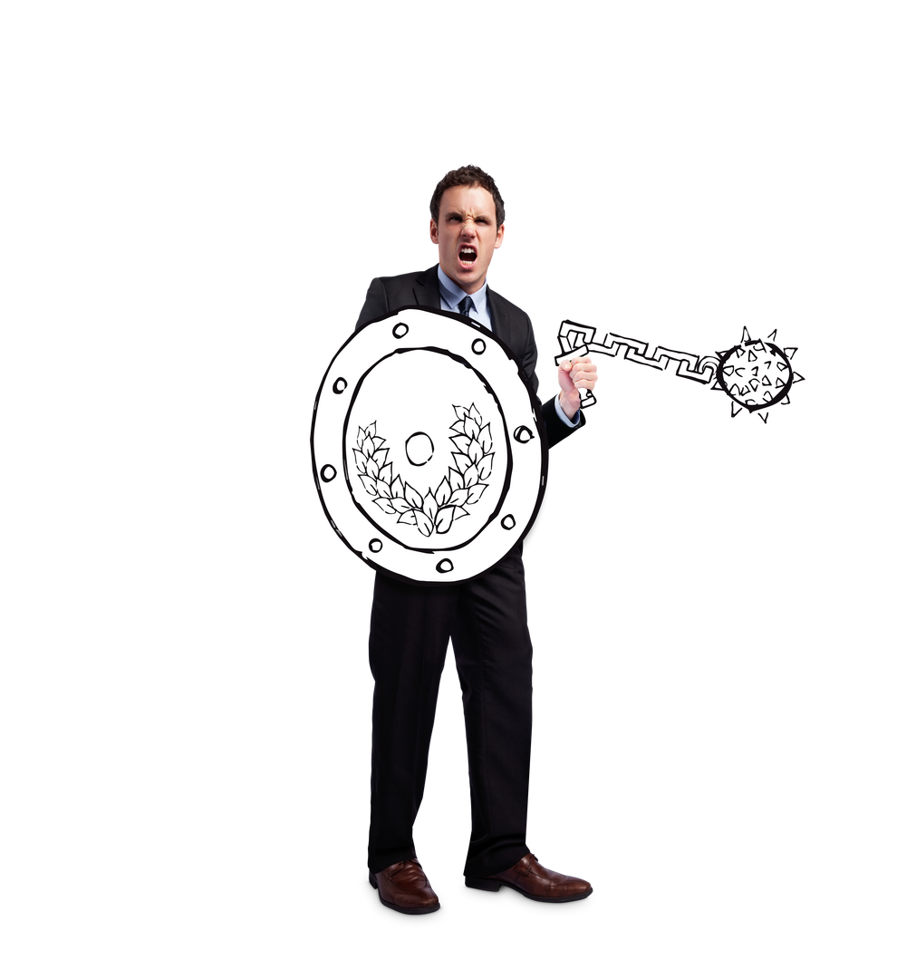 Energetic Businessman with Shield and Mace on Transparent Background - Download Free Stock Images Pikwizard.com