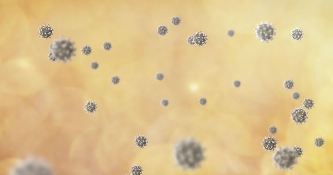 Abstract Covid-19 Virus Particles Floating on Yellow Background