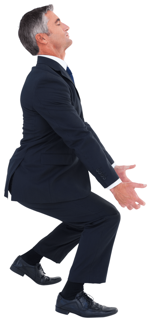 Transparent Image of Businessman Holding Invisible Object in Suit