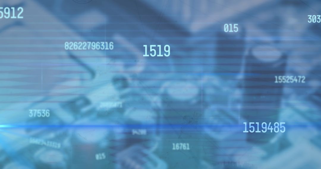 Futuristic Digital Numbers Overlay on Circuit Board