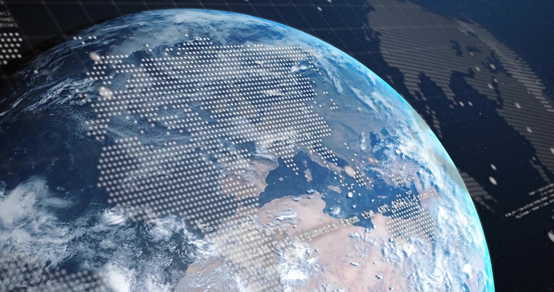 Digital Data Overlay on Planet Earth with Futuristic Space Grid