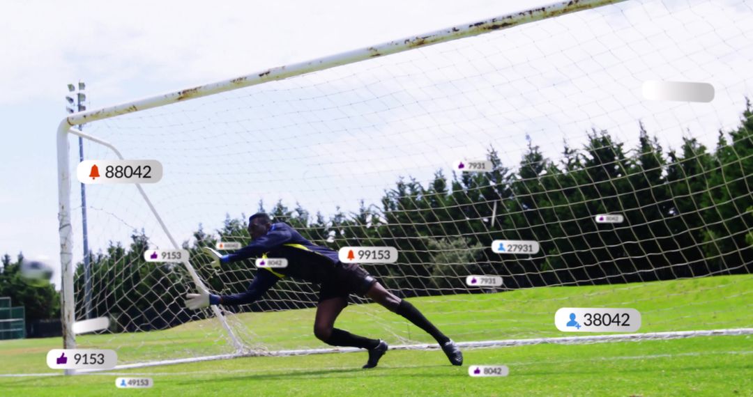 Soccer Goalkeeper Engages with Digital Interactions on Field