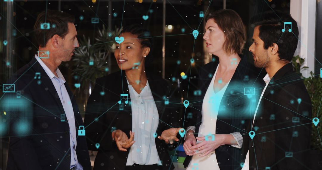 Business Team Engaging in Technology Discussion with Digital Interface