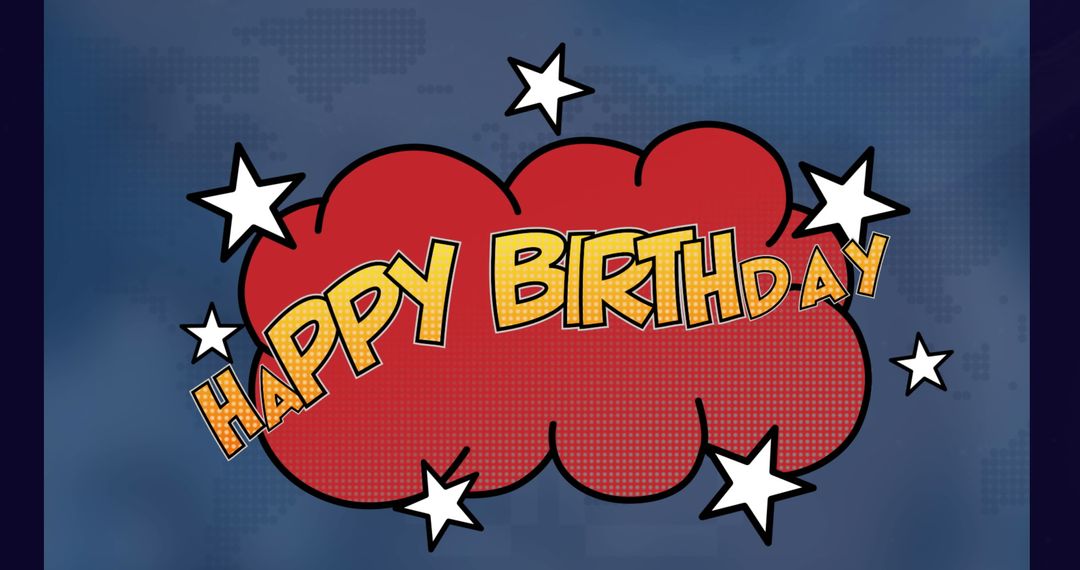 Comic Style Happy Birthday Greeting on Blue Background