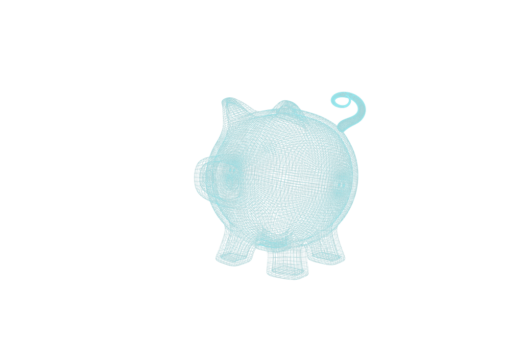 3D Transparent Wireframe Pig Illustration on Clear Background
