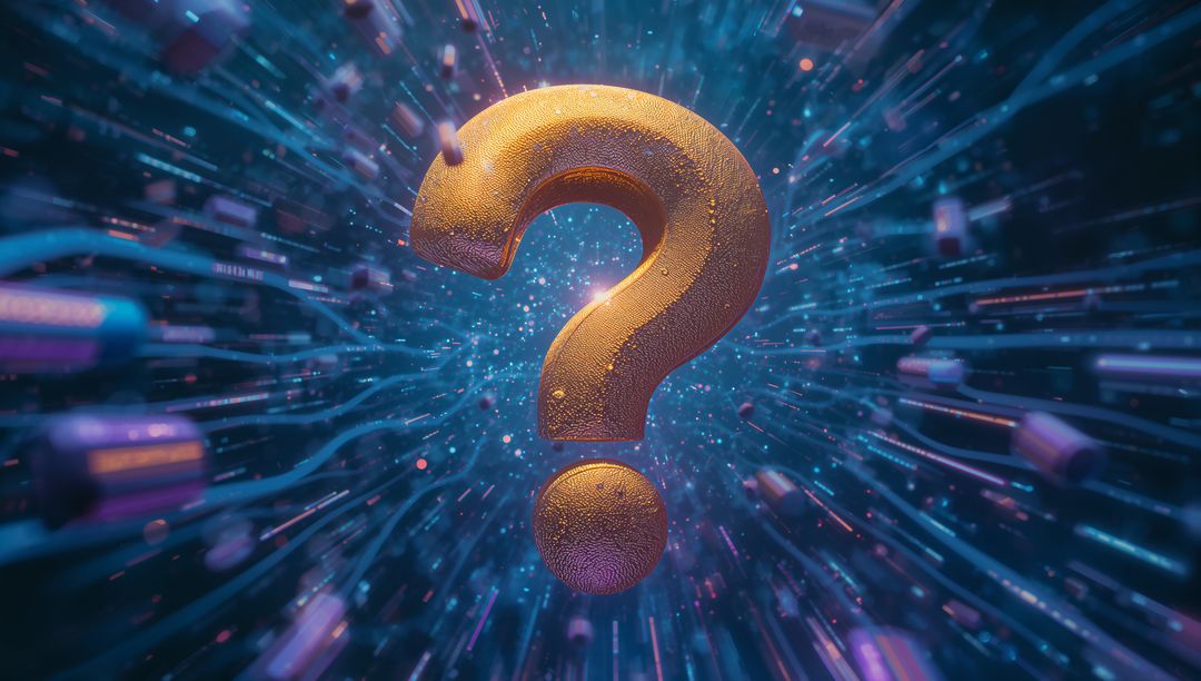 Golden 3D Question Mark in Digital Data Matrix