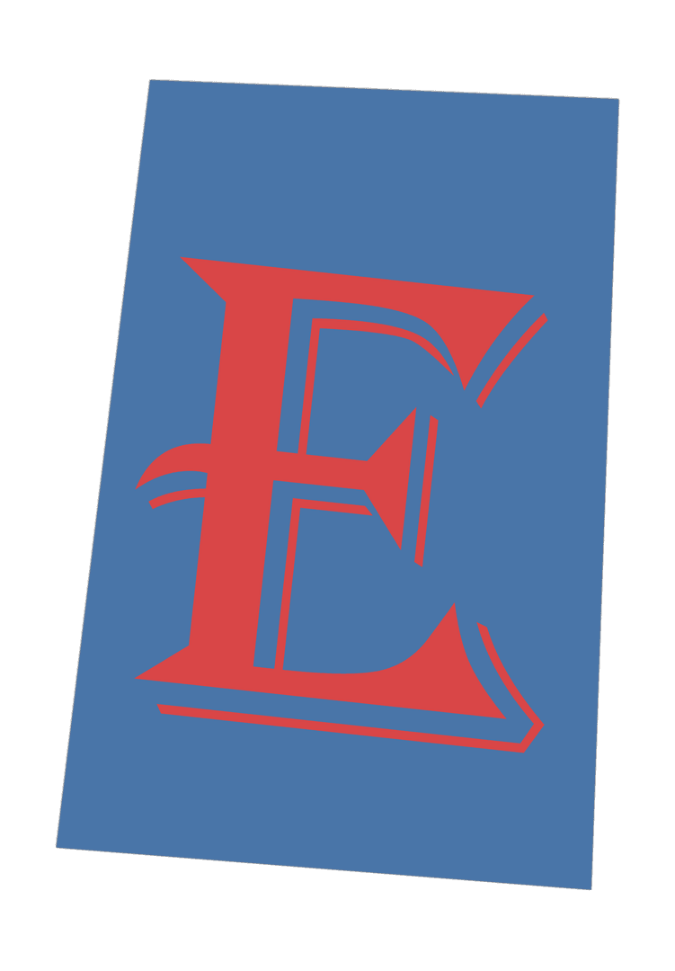 Transparent Abstract Red E on Rotated Blue Panel Minimalist Vector