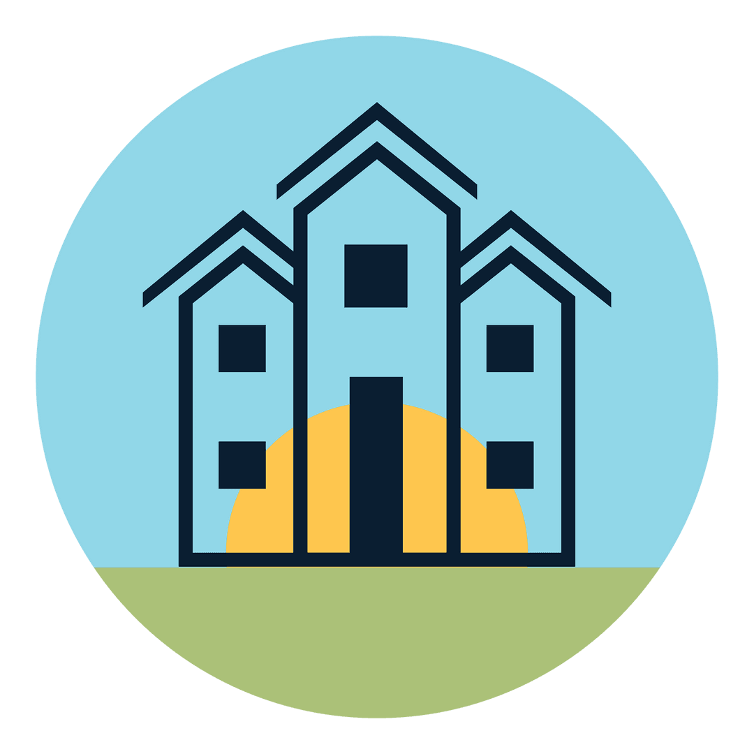 Stylized Houses in Circle Icon on Transparent Background