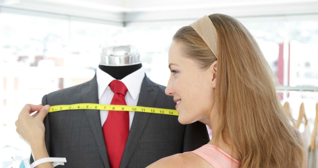 Tailor Measuring Suit Jacket on Mannequin with Red Tie - Free Images, Stock Photos and Pictures on Pikwizard.com