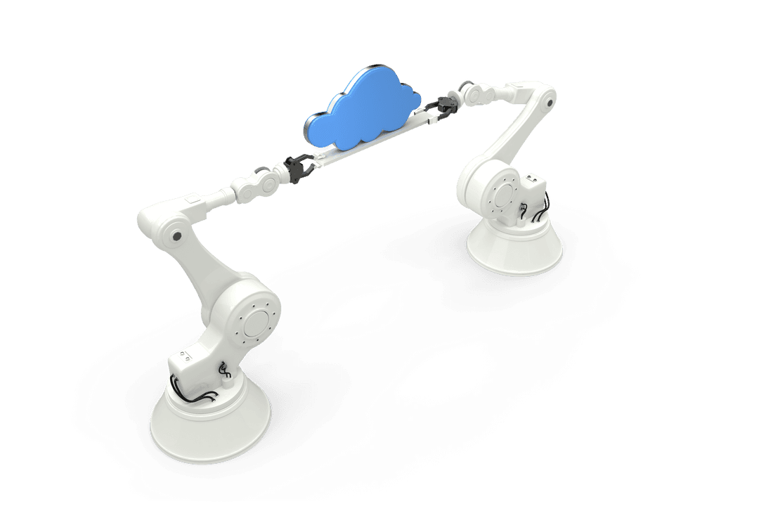 Futuristic Robotic Arms Interacting with Cloud on Transparent Background