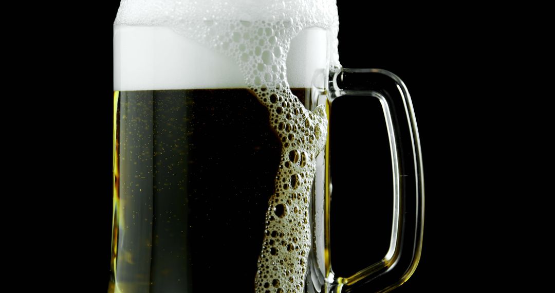 Foamy Beer Mug Overflow with Dark Background