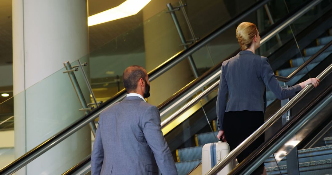 Businesspeople Riding Escalator with Luggage - Free Images, Stock Photos and Pictures on Pikwizard.com