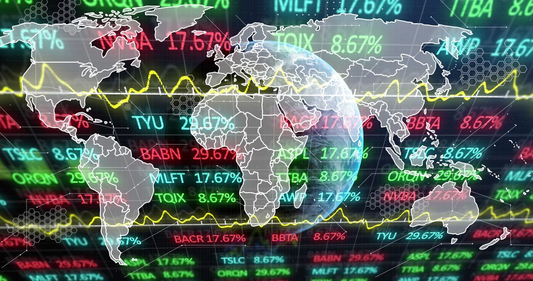 Global Stock Market Data Digital Interface with World Map