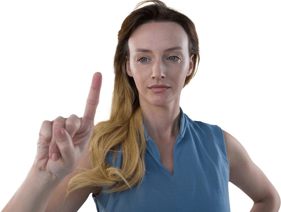 Focused Caucasian Woman Interacting with Transparent Interface