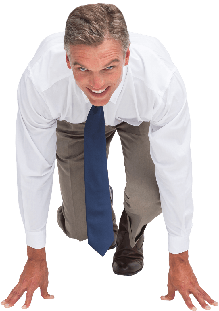 Businessman in Stance with Transparent Background Ready for Action