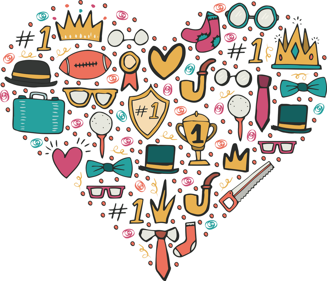 Heart Shape Montage with Colorful Symbols on Transparent Background