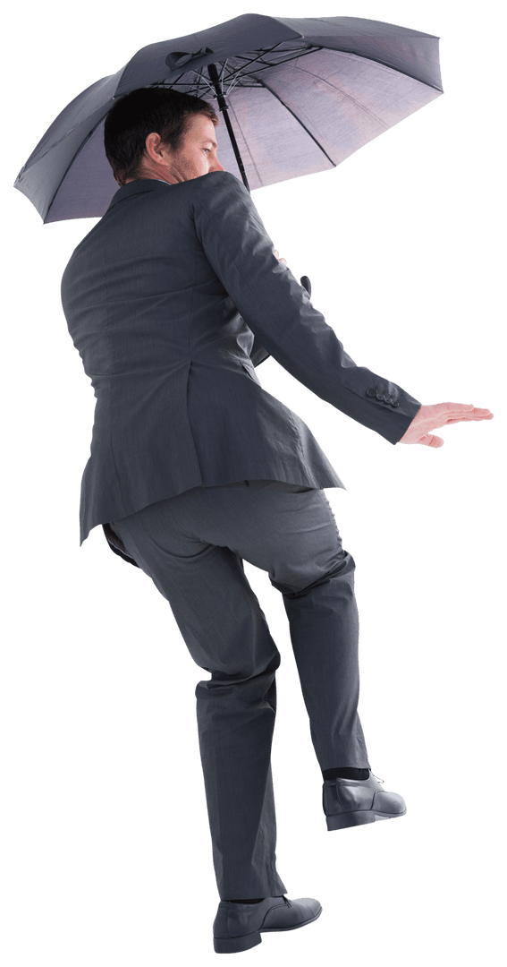 Businessman Twirling With Umbrella Transparent Background