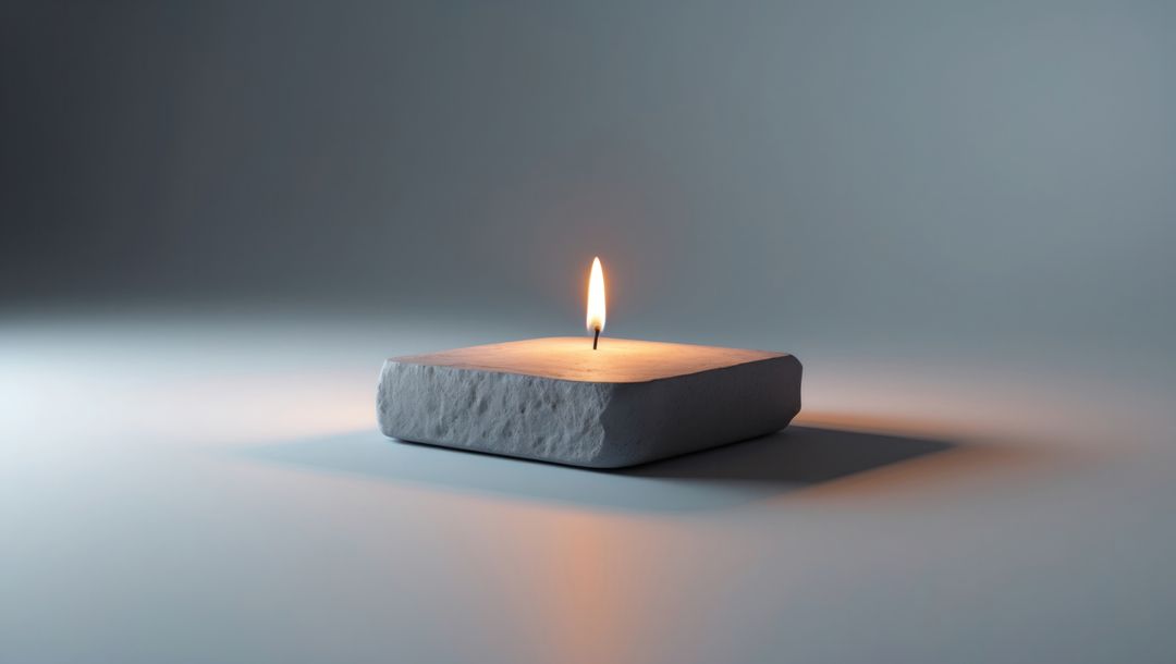 Zen-Inspired Lit Stone Candle Block in Minimalist Setting