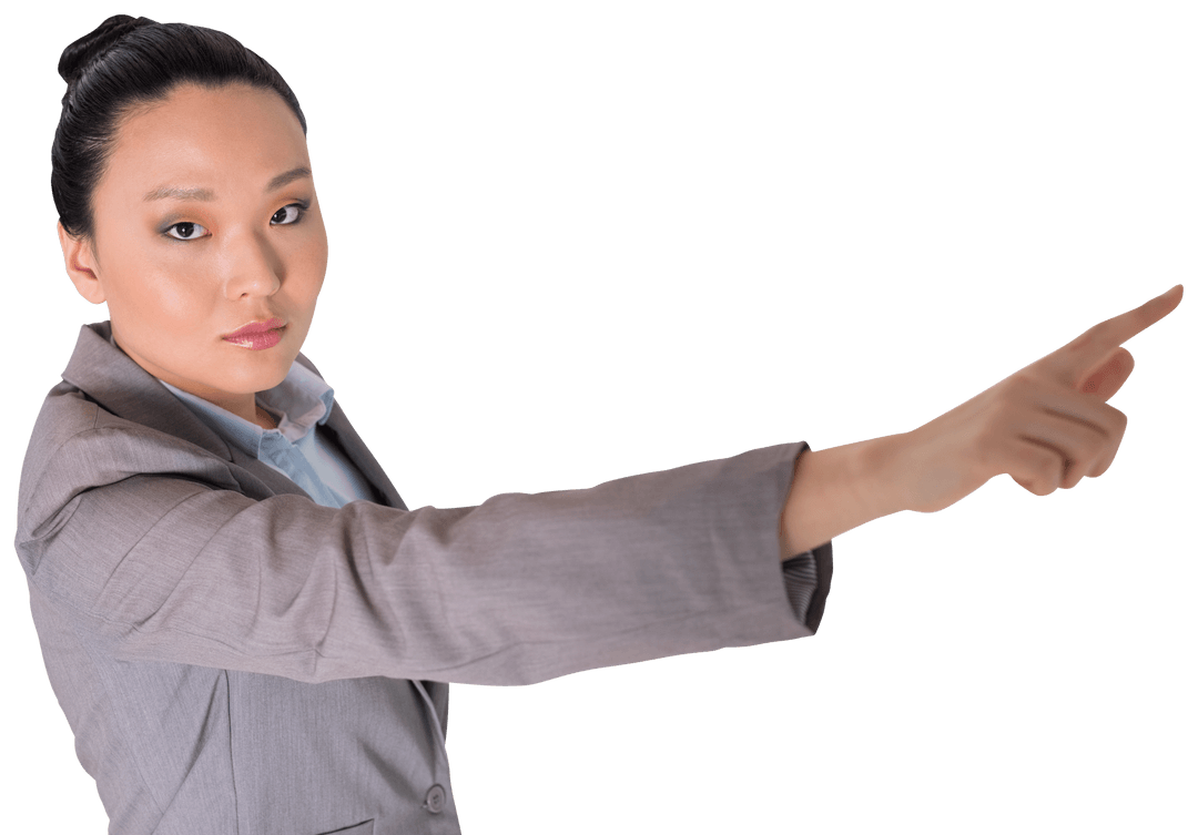 Transparent Asian Businesswoman Pointing Assertively
