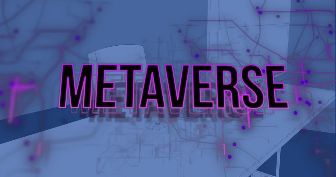 Metaverse Concept Over Computer Desk with Digital Interface