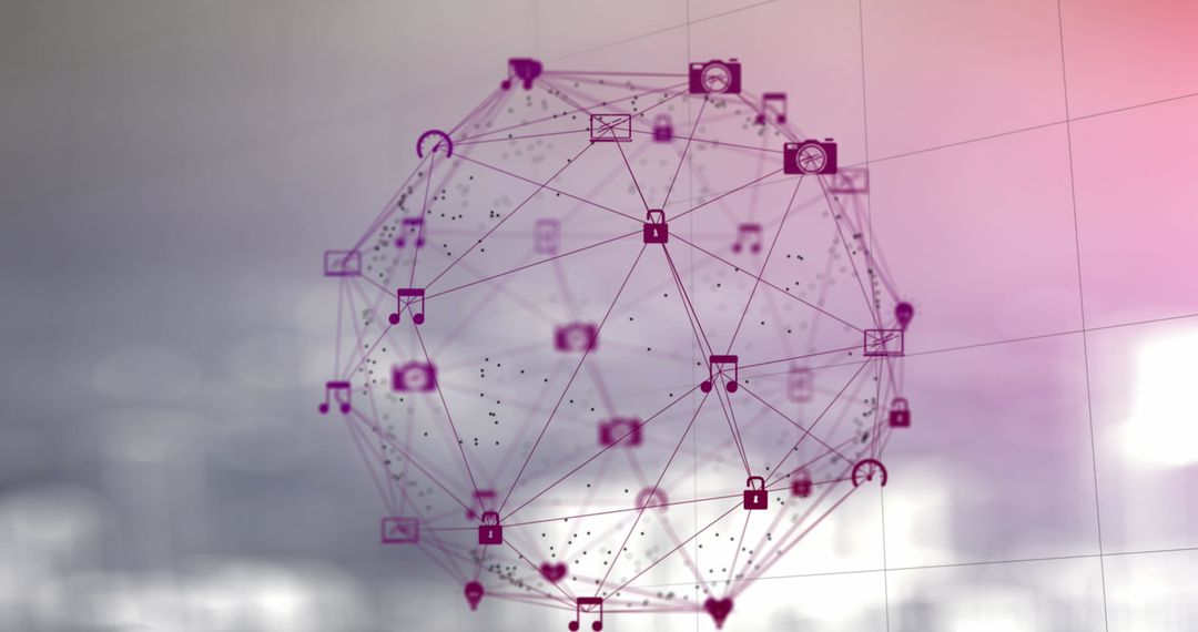 Digital Network Sphere with Connected Icons