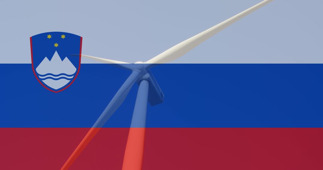 Slovenia Flag with Wind Turbine Symbolizing Renewable Energy