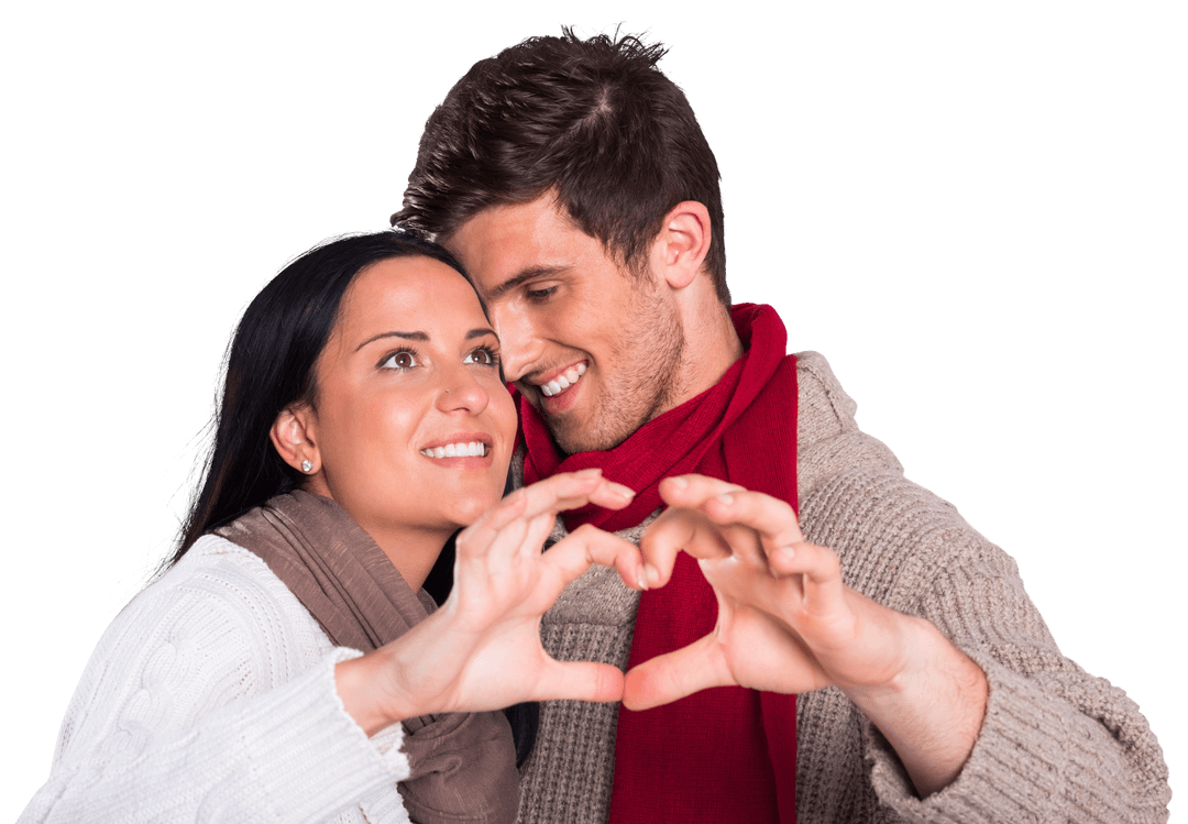 Loving Couple Creating Heart Gesture on Transparent Background
