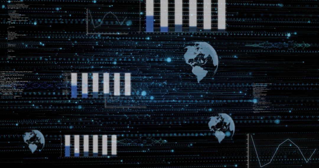 Abstract Digital Data Process with Glowing World Map