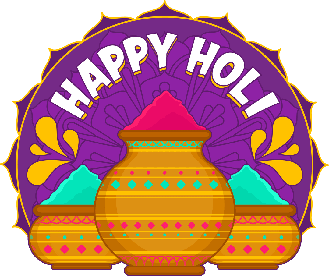 Transparent Holi Festival Vector with Colorful Holi Pots