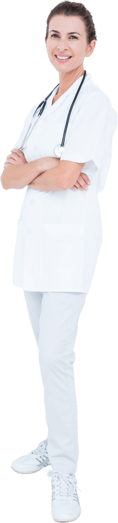 Transparent Smiling Female Doctor with Arms Crossed