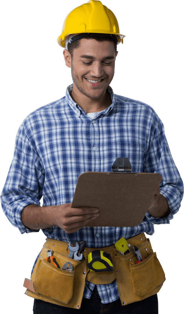 Smiling Caucasian Construction Worker on Transparent Background