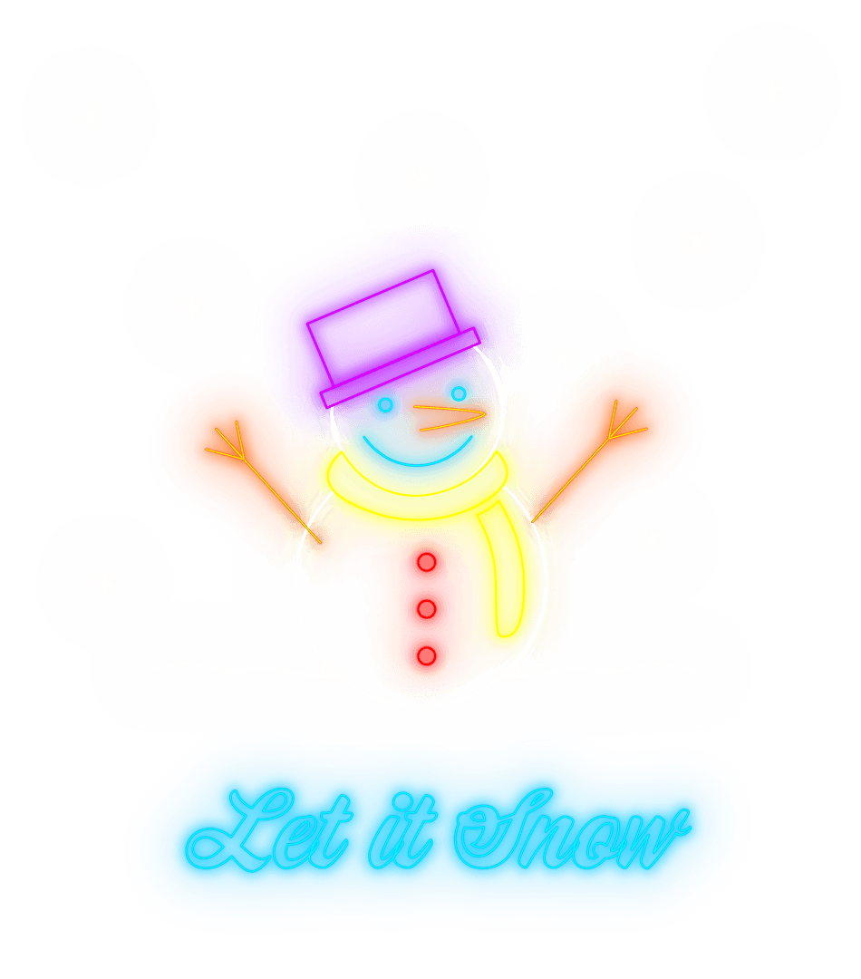 Neon Snowman with Festive Let It Snow Text on Transparent Background