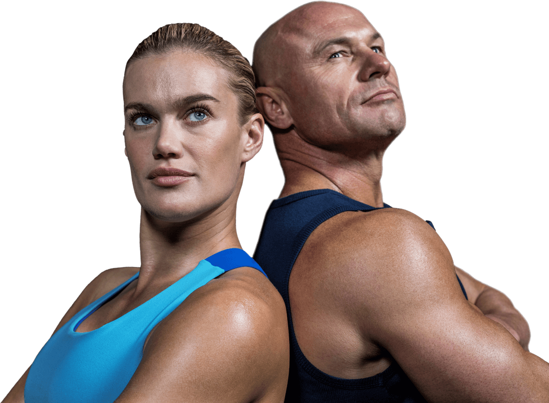 Confident Athlete Pair Standing Back to Back Transparent Background