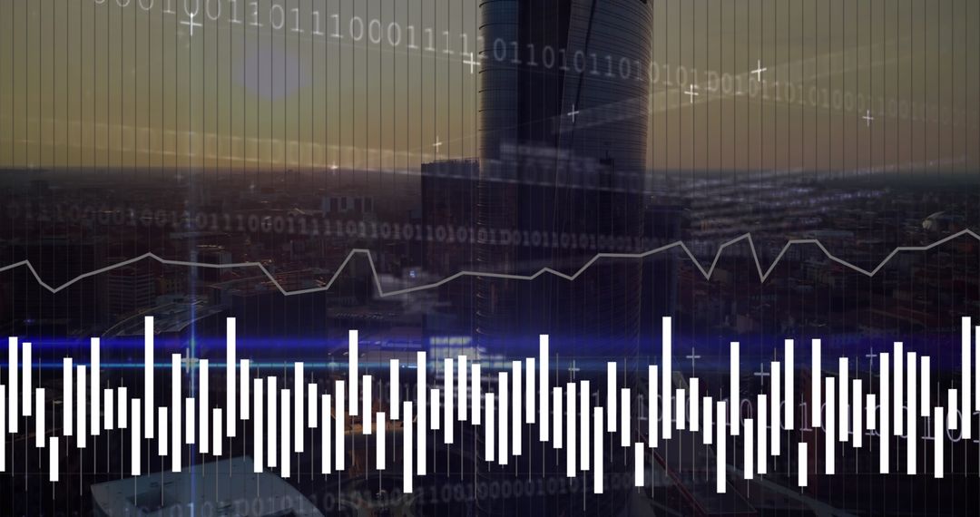 Digital Analytics and Finance over City at Sunset