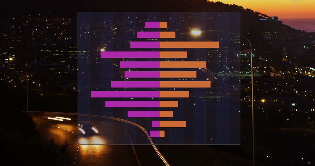 Digital Interface with Bar Graph Overlay on Night Cityscape