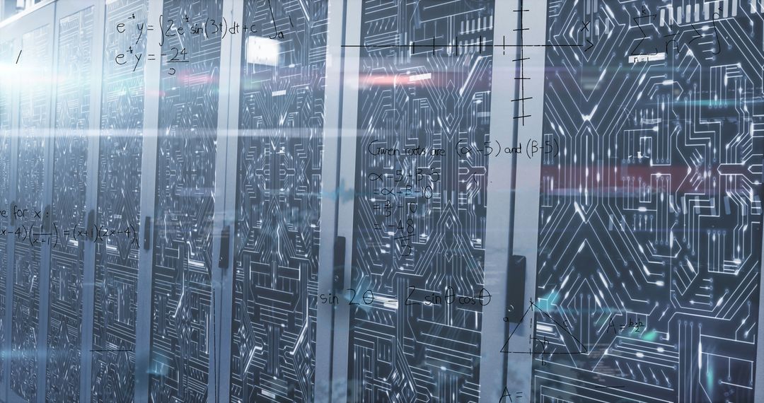 Futuristic Server Room with Mathematical Equations