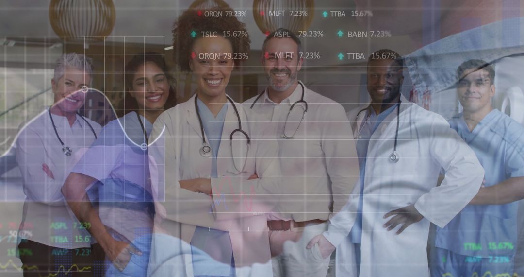 Medical Team with Digital Chart Overlay Highlighting Innovation