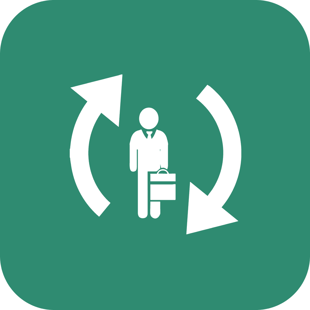Transparent Businessman Icon with Arrows on Green Background