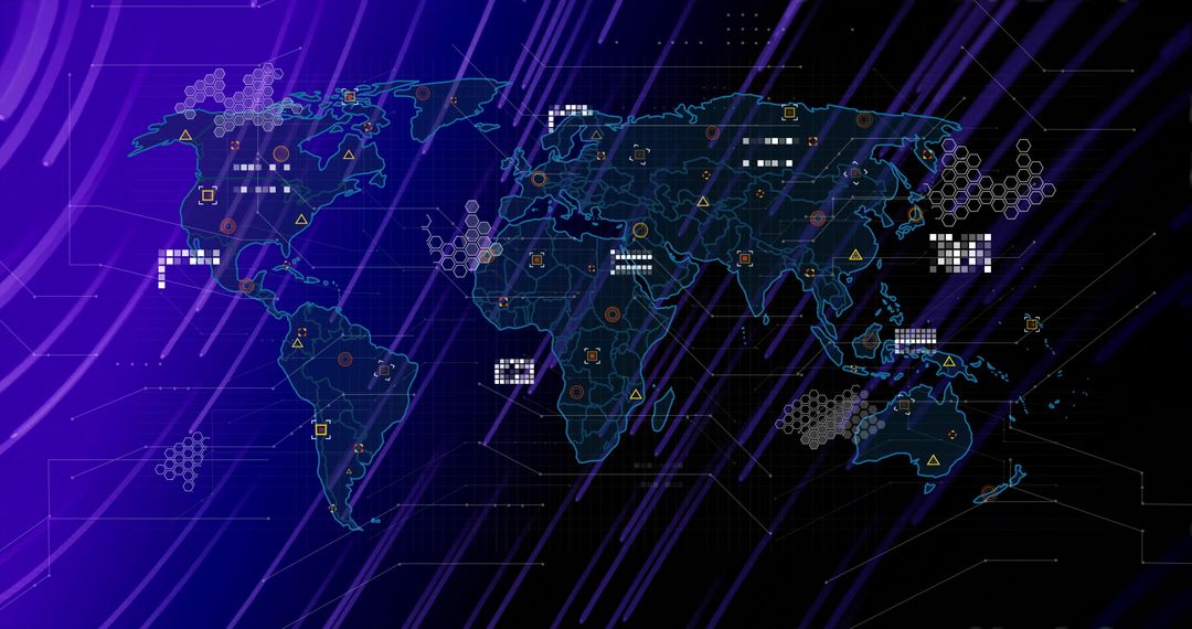 Digital Tech Overlay on World Map in Futuristic Control Room