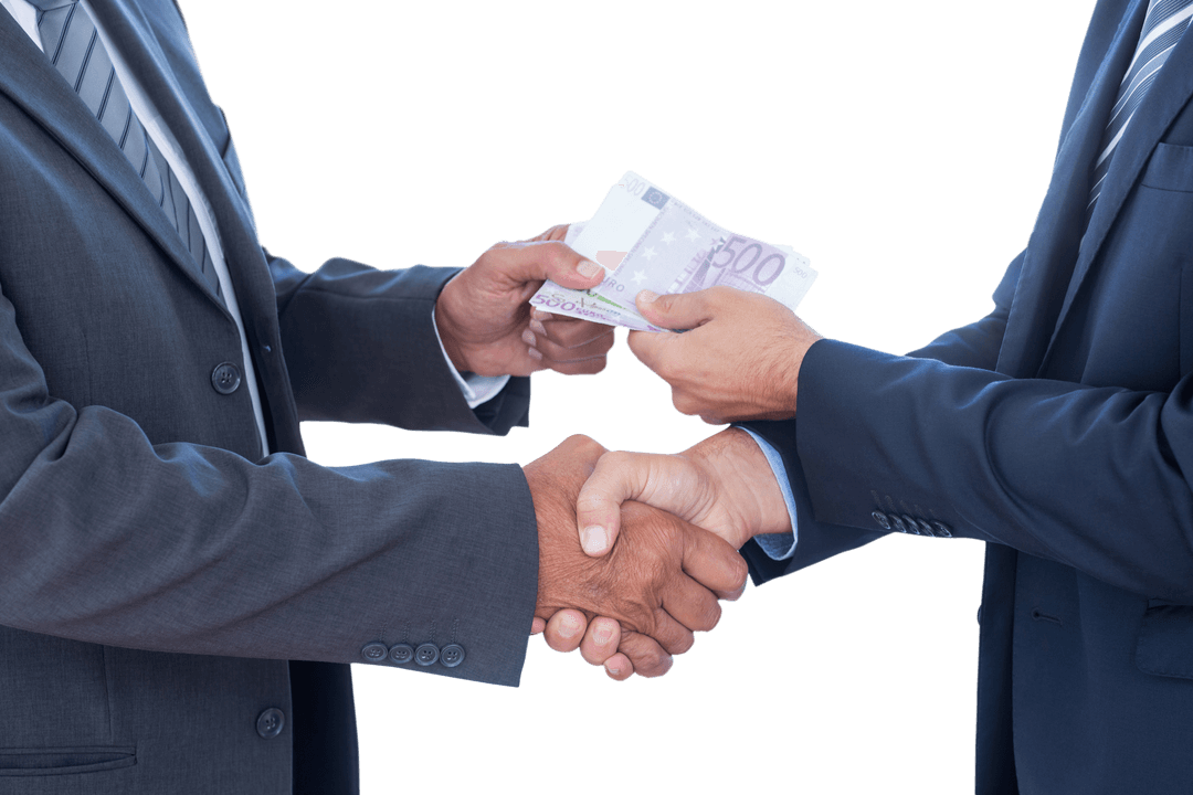 Business Deal with Money Exchange on Transparent Background