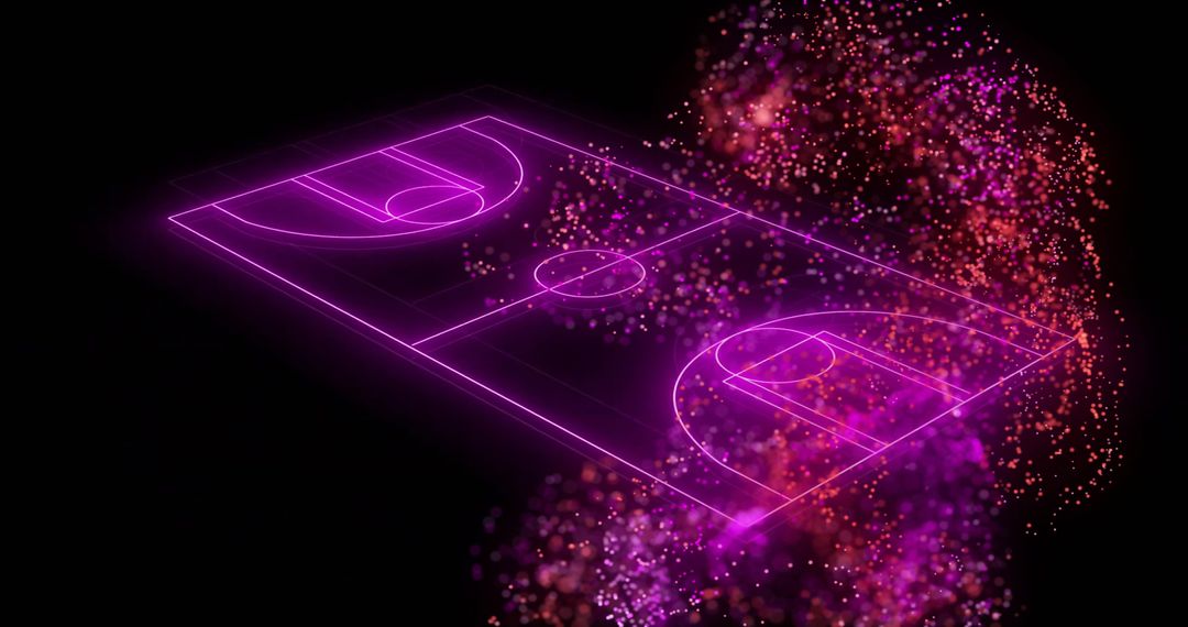 Neon Basketball Court with Floating Red Particles