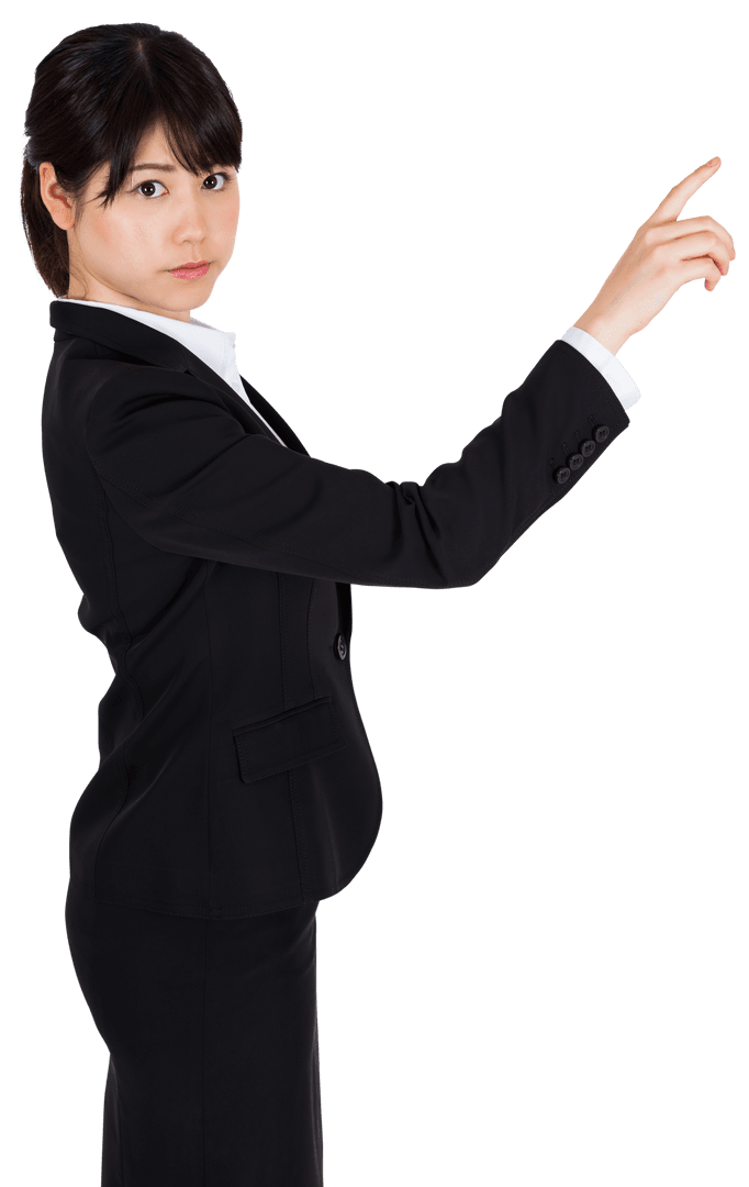 Asian Businesswoman Pointing with Finger on Transparent Background