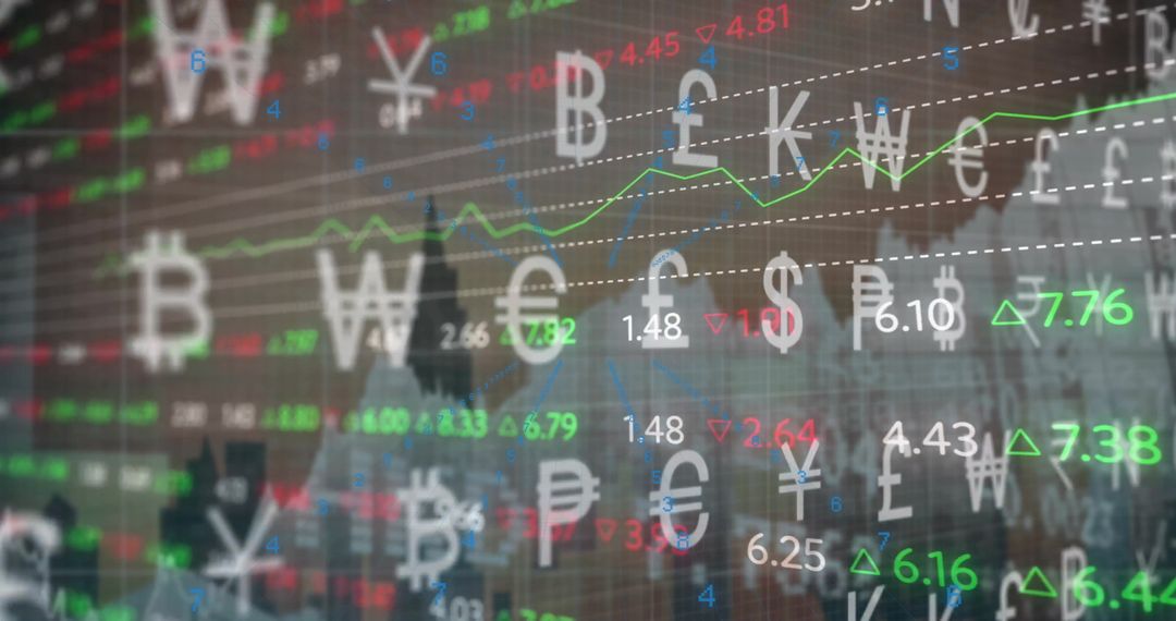 Digital Financial Data Overlaid on Cityscape Symbolizing Global Business