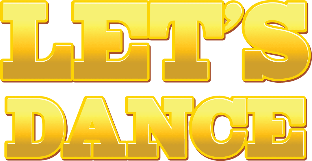 Golden Let's Dance Text on Transparent Background Perfect for Parties