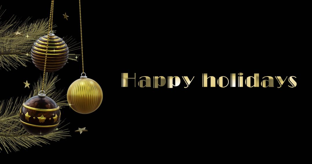 Festive Holiday Greeting with Gold Baubles on Black Background - Free Images, Stock Photos and Pictures on Pikwizard.com