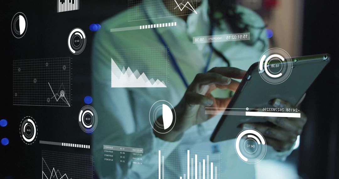 Businesswoman Analyzing Data with Technology in Modern Server Room