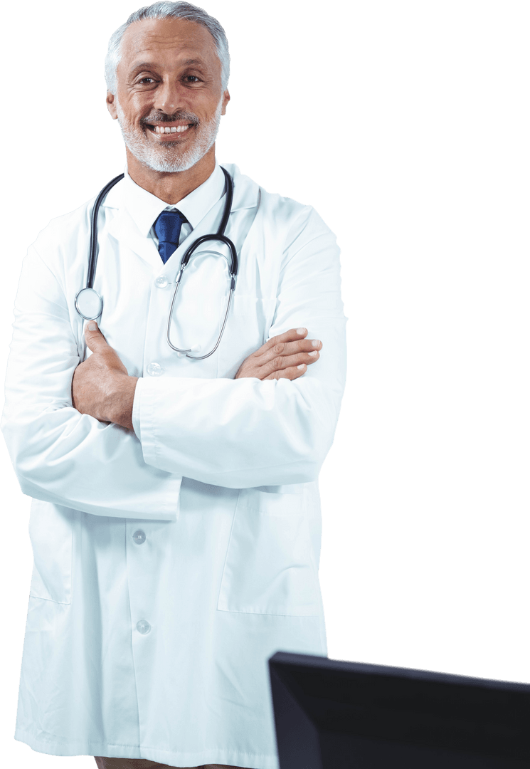 Confident Doctor in White Coat Clinical Setting Transparent