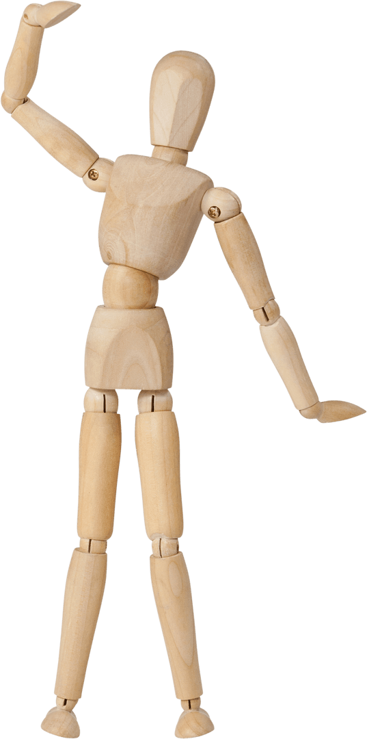 Wooden Art Dummy Waving with Transparent Background